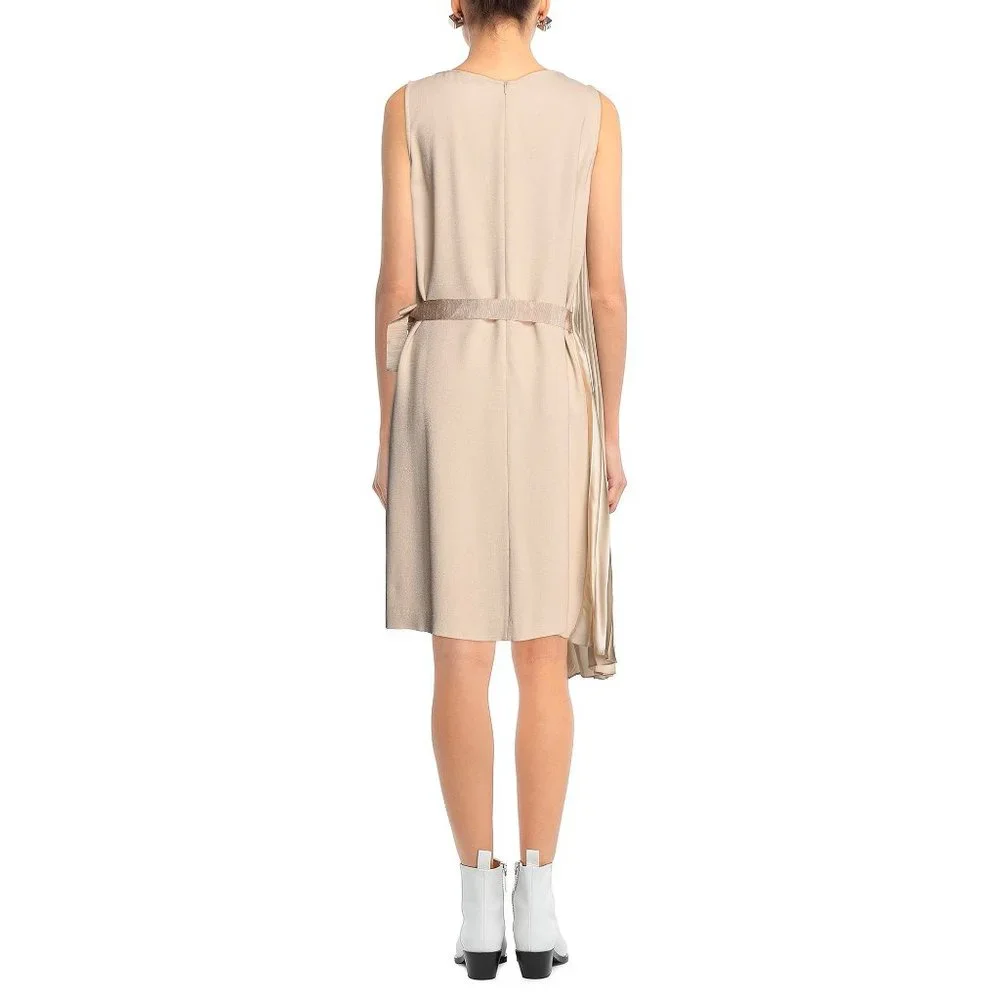 ANTONELLI silk crepe beige midi dress zipper closure - Picture 3 of 14